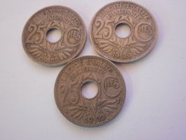 3 x 25 Centimes 3.Republik Frankreich 1922/29/33