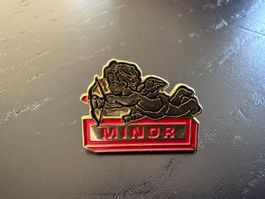 Vintage Minor Schoggi Pin / Anstecker, Sammlerstück!