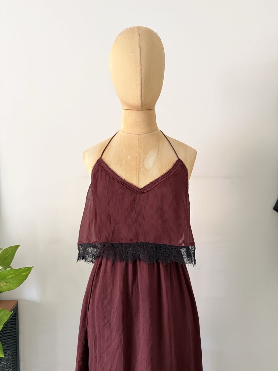H&M Vestiti: H&M Langes Kleid Bordeaux Spitze elegant Chiffon, Gr. L – Usato da Lugano venduto da rebecca.wardrobe 1