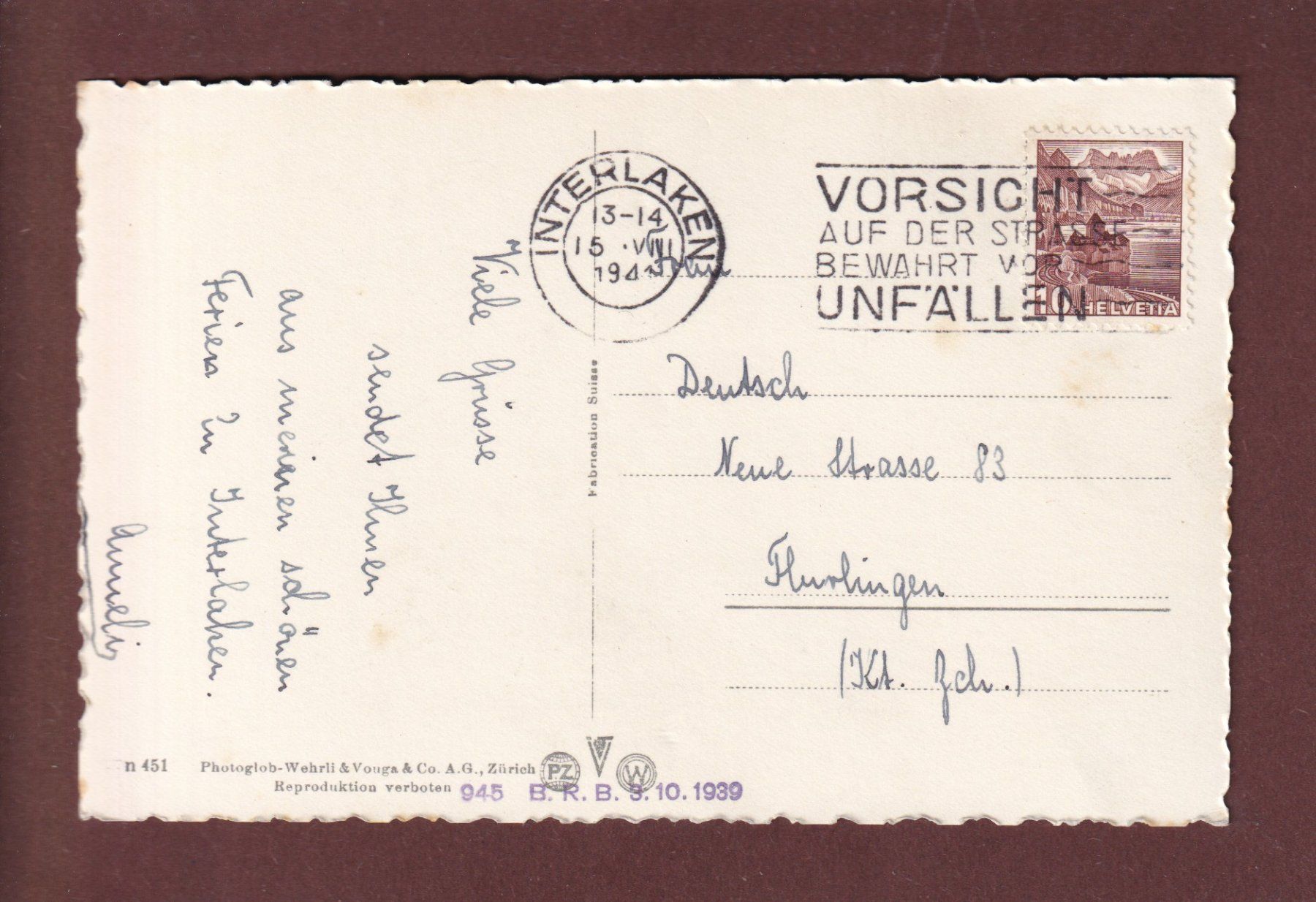 Cartoline postali: MÜRRENBAHN - 1941 – Usato da Pully venduto da nicecards 1