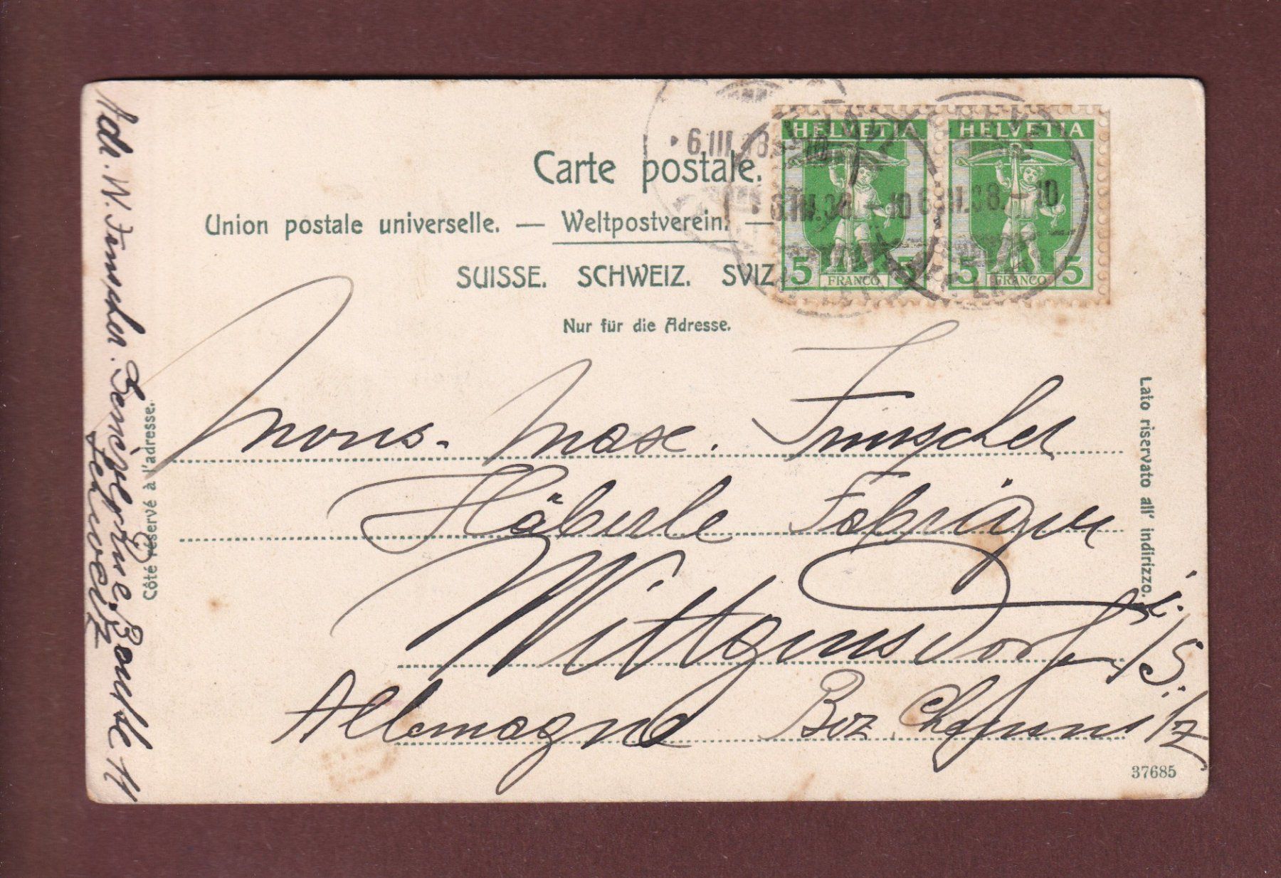 Cartoline postali: THUN - Schloss und Kirche - 1908 – Usato da Pully venduto da nicecards-shop 1