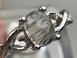 Schwarzer Rutil Ring, Cabochon Edelstein, Naturstein Unikat