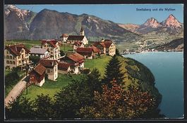 Seelisberg, Strassenpartie mit Kirche un