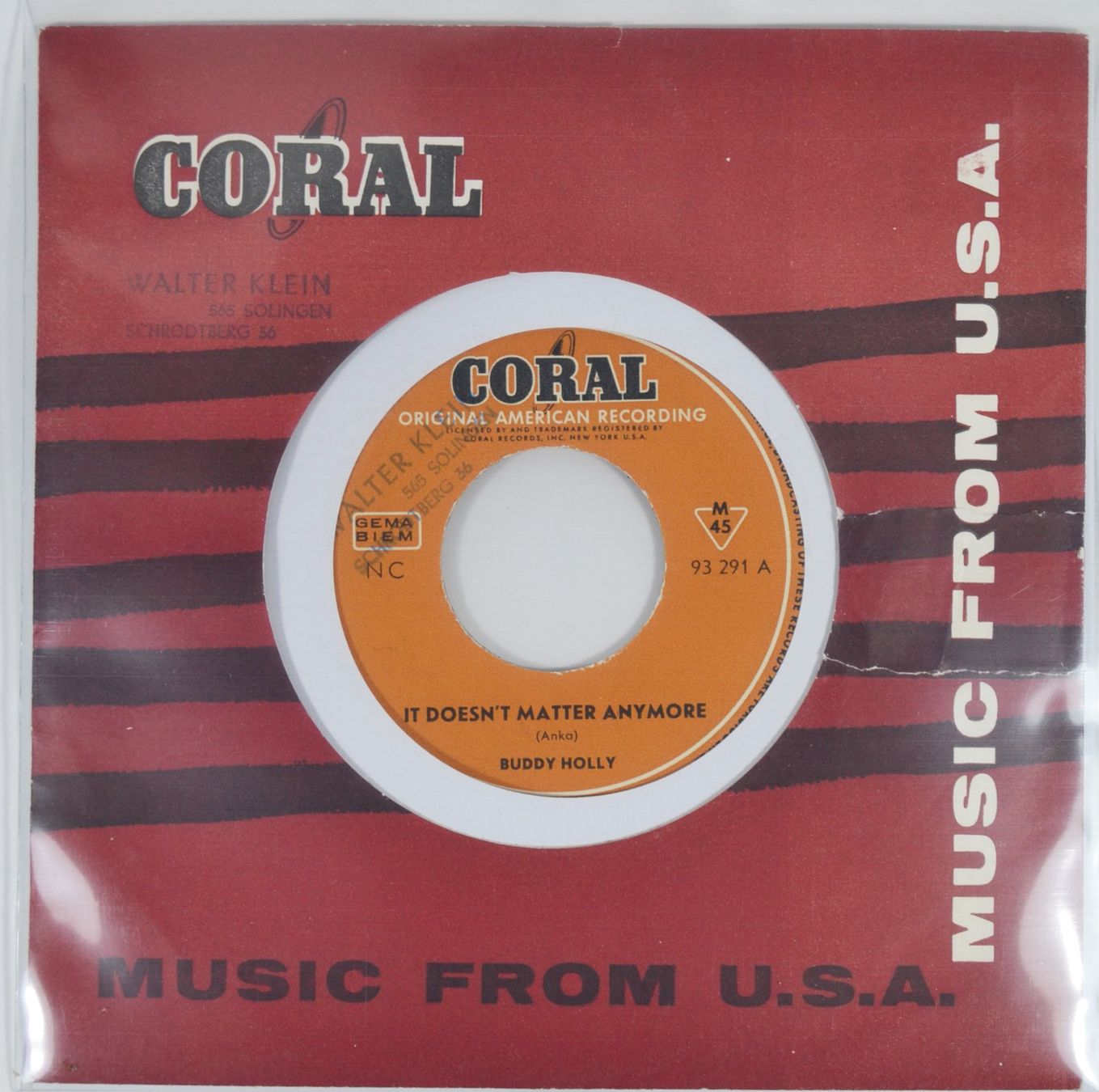 Dischi in vinile: Single: BUDDY HOLLY - It Doese't Matter Anymore – Usato da Frenkendorf venduto da Yard-Sale-2000