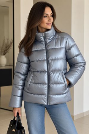 Steppjacke Damen glänzend hellblau Grösse 42 (L)