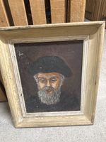 Portrait ancien à l’huile – Homme barbu avec béret – Encadré