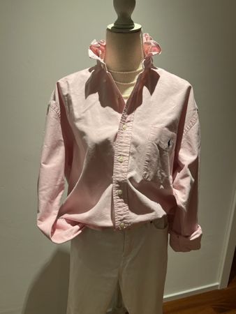 Pink Ralph Lauren Hemdbluse Gr. M, Baumwolle, mit Rüschenkra