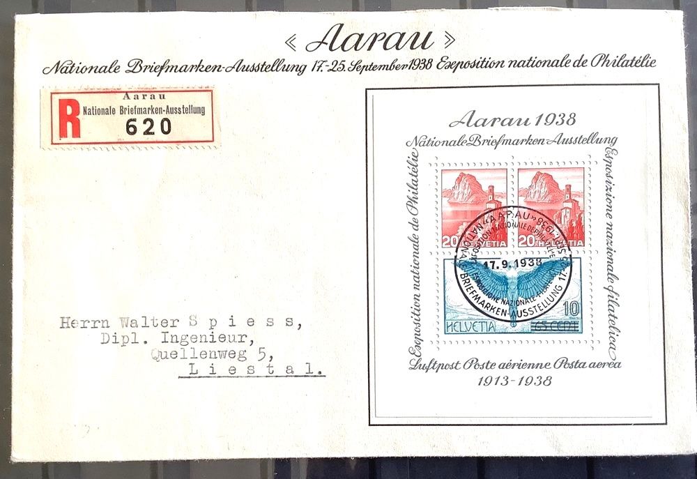Tutti i francobolli: 1938 - R - FDC Aarau Block / Aarau - Liestal – Usato da Liestal venduto da Pep3