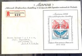 1938 - R - FDC Aarau Block / Aarau - Liestal
