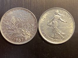 France, 5 Fr 1987 nickel 