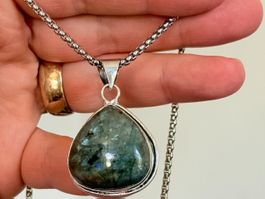 Collier pendentif pierre naturelle LABRADORITE forme poire