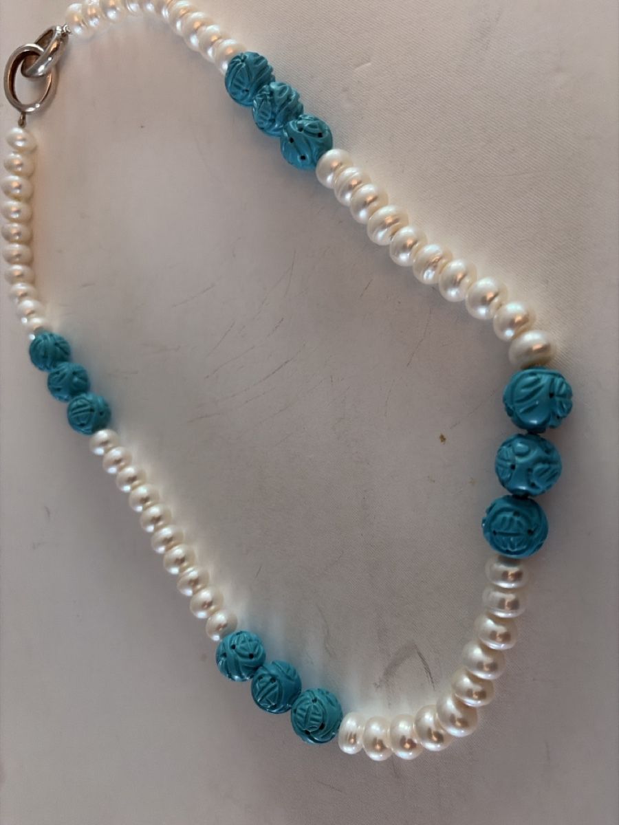 Ketten: FRESHWATER PEARL with turquoise resin beads – Neu (gemäss Beschreibung) aus Horgen von jgo_mxn5 1