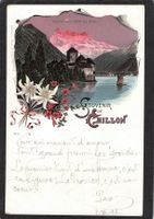 ^Lithografie Souvenir de Chillon VD , gel. 1898