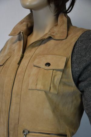 Coat Concept Paris Damen Echtleder Gilet Weste/beige/40/Neu