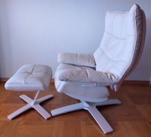 fauteuil Natuzzi Quilted Queen blanc avev repose-pieds