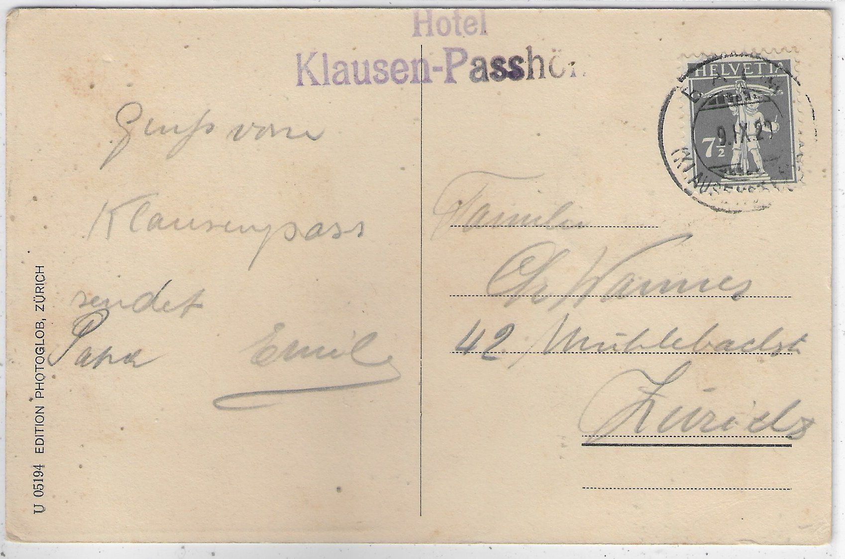 Cartoline postali: Klausenstrasse - Hotel Klausenpasshöhe mit Postkutsche – Usato da Ettingen venduto da Kartenplanet 1