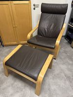 IKEA POÄNG Leder-Sessel mit Hocker