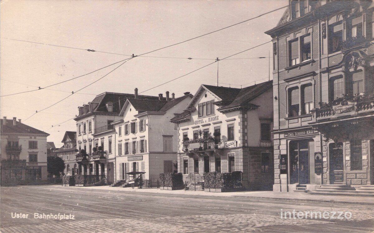 Ansichtskarten: Uster ZH // 1924 Bahnhofplatz Hotel Krone – Gebraucht aus Basel von intermezzo12