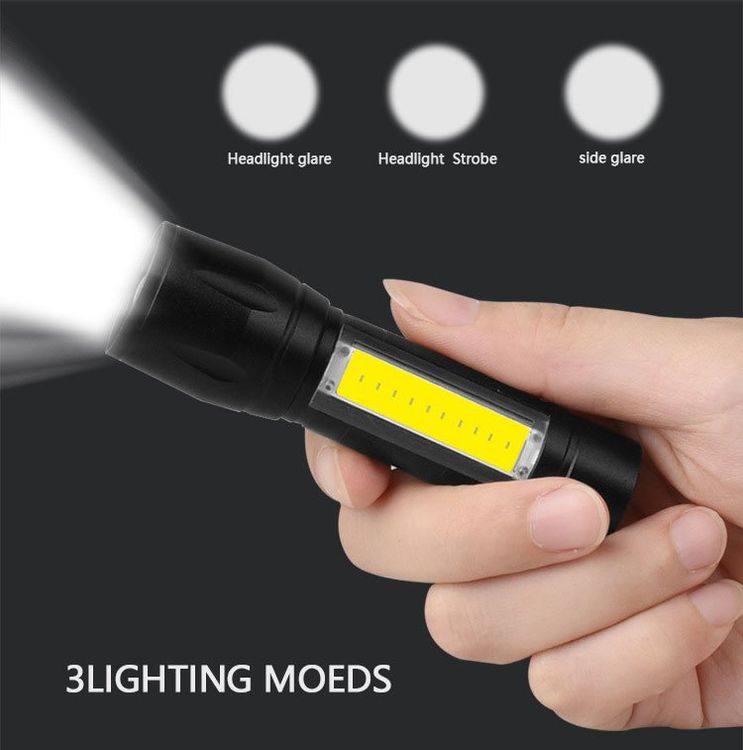 3x Mini LED Taschenlampe COB Laterne Wasserdicht USB 2000lm 4
