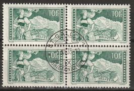 10 Fr. grün, Gebirgslandschaften, zentral gest. Viererblock