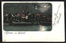 Litho Basel, Pfalz mit Münster bei Nach