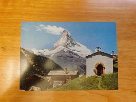 Alte Postkarte Zermatt - Findelenaplkirchlein mit Matterhorn