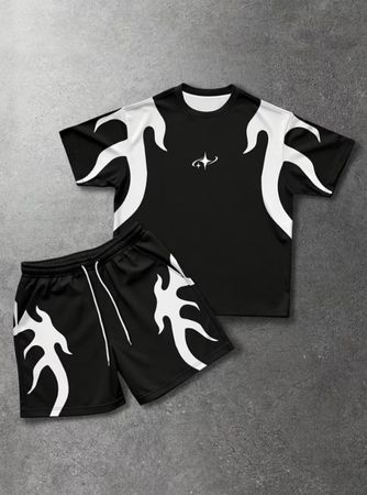 Ensemble t-shirt et short noir/blanc style flamme