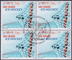 2008, Nr.1266 (Eishockey) Viererblock mit Ersttags-O.