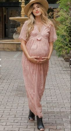 Maternity Dress Lace Pink