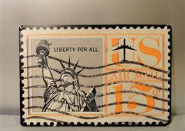 Nost. Blechschild USA Briefmarke "Liberty for All", Rarität!