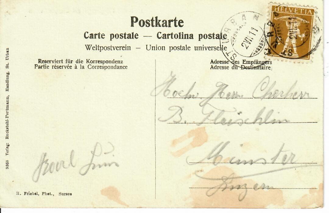 Cartoline postali: St. Urban 1911 – Usato da Hochdorf venduto da Ziegel-16 1