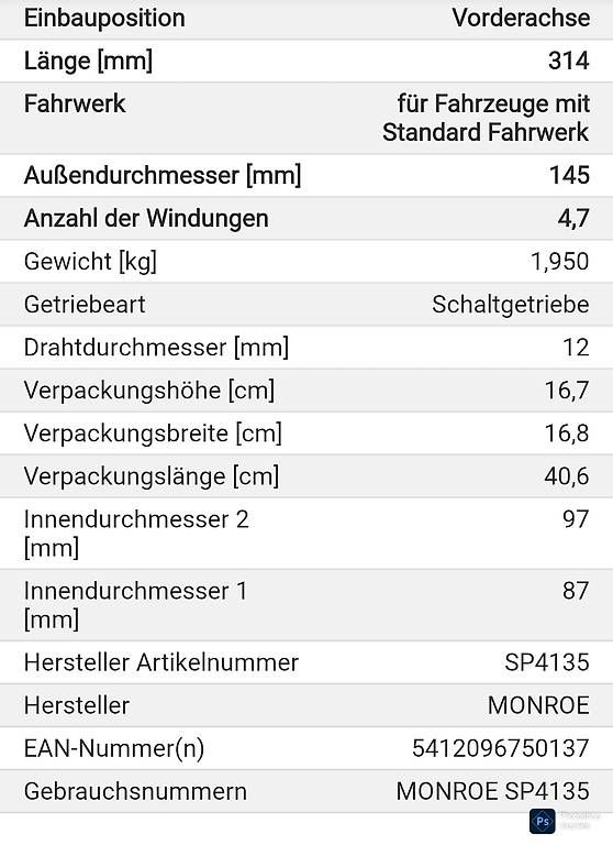 Tutti pezzi di ricambio auto: Fahrwerksfeder Monroe SP4135 für VAG – Usato da Effretikon venduto da mirsad.z 1
