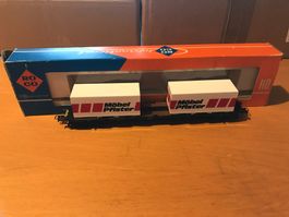 Roco ÖBB Rungenwagen + 2x Pritschen Container Möbel Pfister