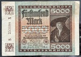 Reichsbanknote 5000 Mark, 1922, Inflationsgeld, Top Zustand