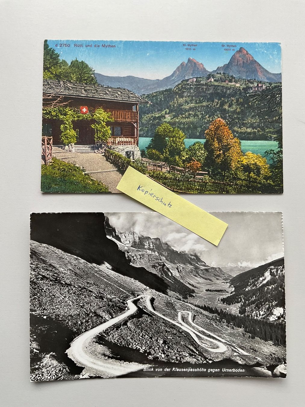 Cartoline postali: 2 Postkaren: Klausenpass + Rütli – Usato da Bottighofen venduto da onyx42