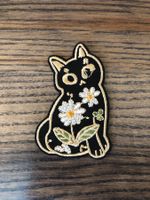 Bügelbild Patch zum Aufbügeln Katze Blumen Aufnäher