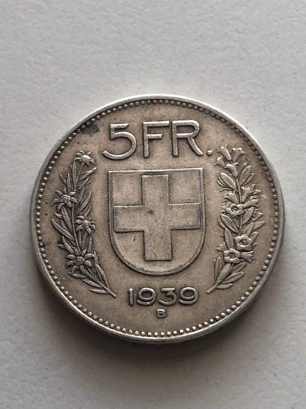 Alle Münzen: 5 Fr. 1939 – Gebraucht aus Schötz von Odpa
