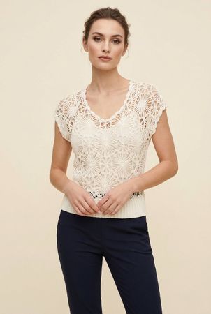 Haut Crochet Écru Col V Sans Manches T. L