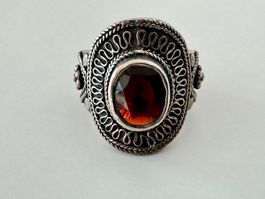 Vintage Granatring aus Sterlingsilber, Grösse ca. 56