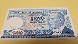 500 Türk Lirasi Banknote, Vintage Sammlerstück