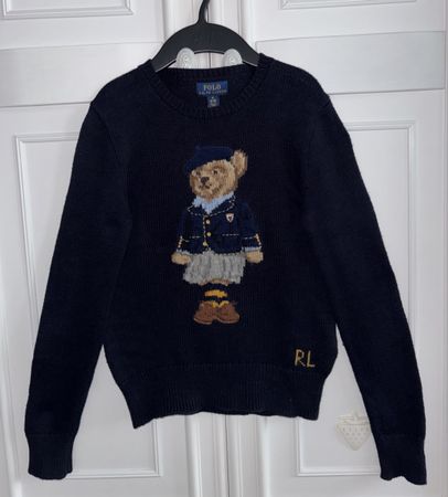 Ralph Lauren intarsia bear girls sweater 8 10 Y NP 319 CHF