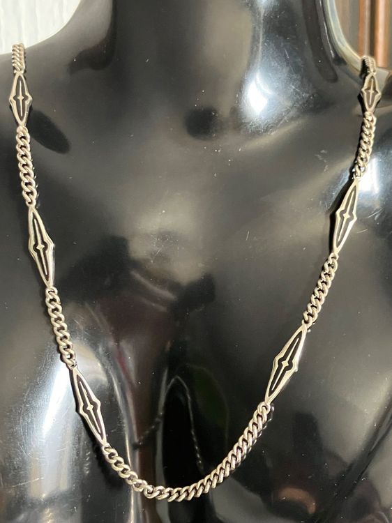 Ancien Petit Collier Chaîne En Métal Argenté – Maille Originale – Bijou Vintage 2194