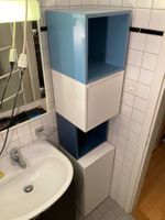 Badzimmerschrank/ Regal, blau/weiss