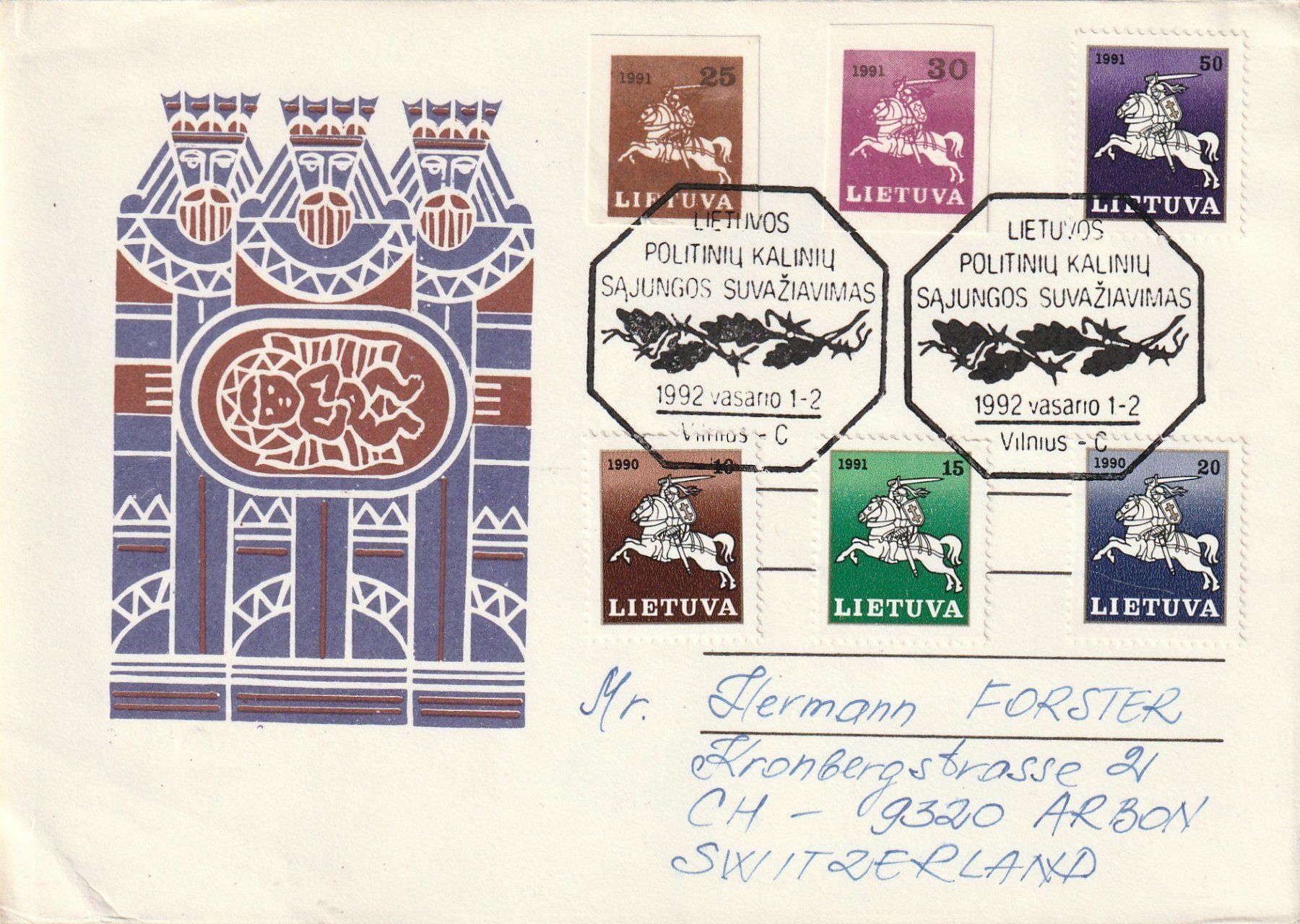 Alle Briefmarken: Litauen Satzbrief 1992 – Gebraucht aus Rorschacherberg von fratovi2