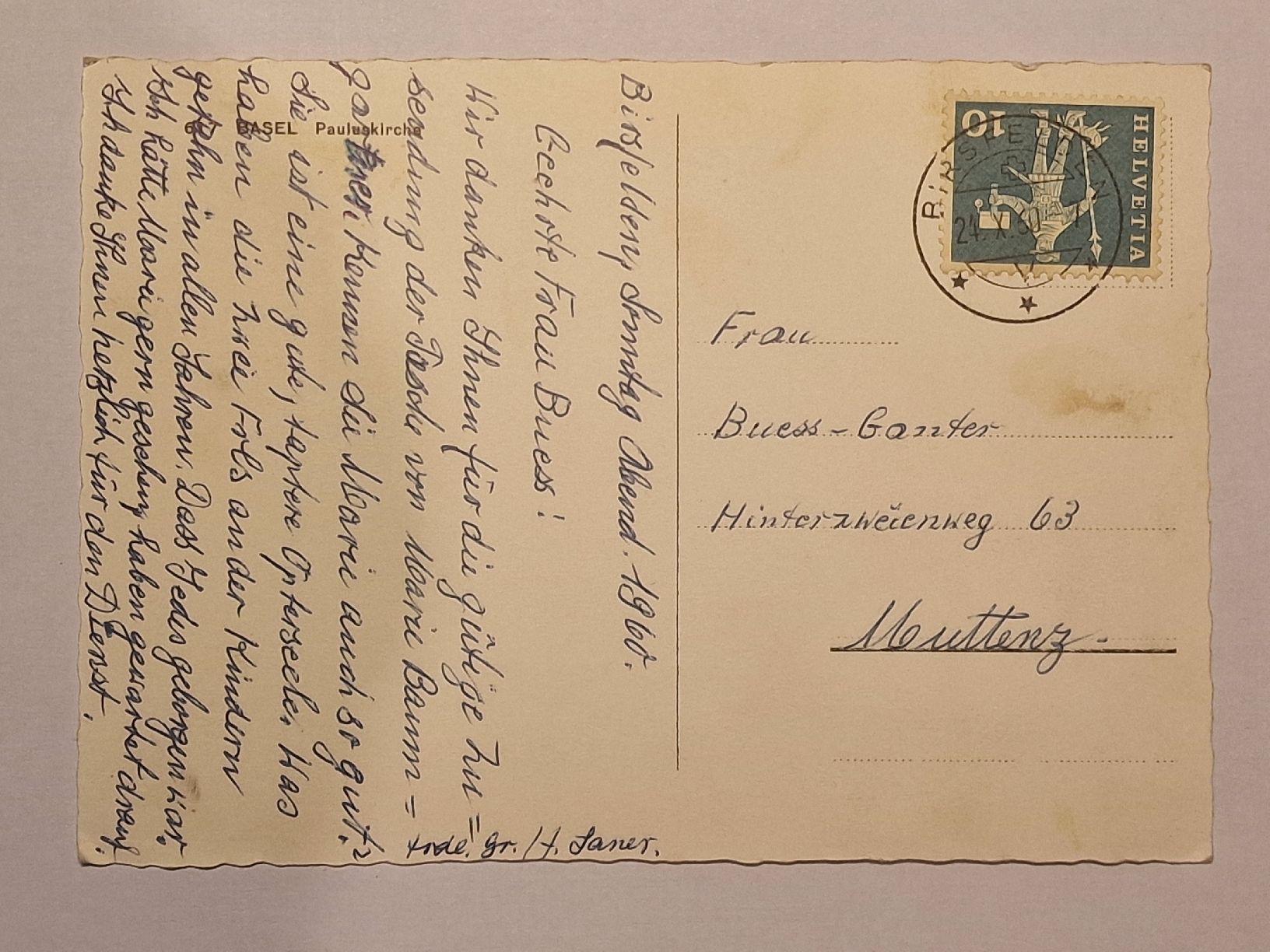 Ansichtskarten: Basel  Pauluskirche – Gebraucht aus Rüegsauschachen von Hbru 1