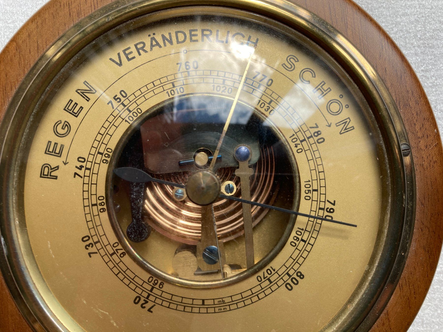 Sonstige antike Technik & Geräte: Barometer Holzgehaeuse Messing rund – Gebraucht aus Horgen von Goros 1