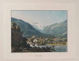 Interlaken altkolorierte  Aquatinta von Corrodi