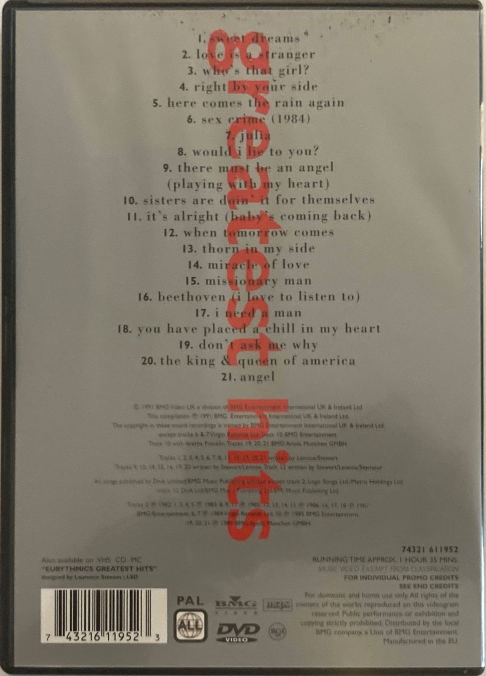 Tutti i DVDs: EURYTHMICS - GRESTEST HITS – Usato da Poliez-Pittet venduto da Newtown-Records 1