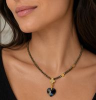 Pyrit Halskette Collier Halsschmuck Swarovski Herz Anhänger