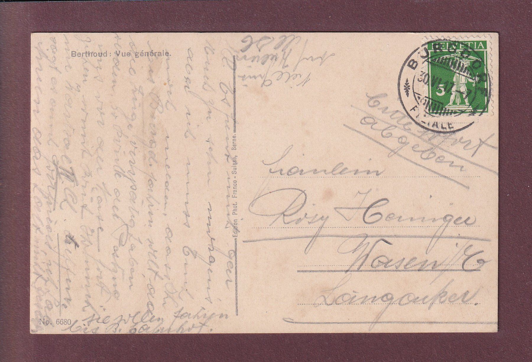 Cartes postales: BURGDORF - Generalansicht - 1917 – D'occasion à Pully par nicecards 1